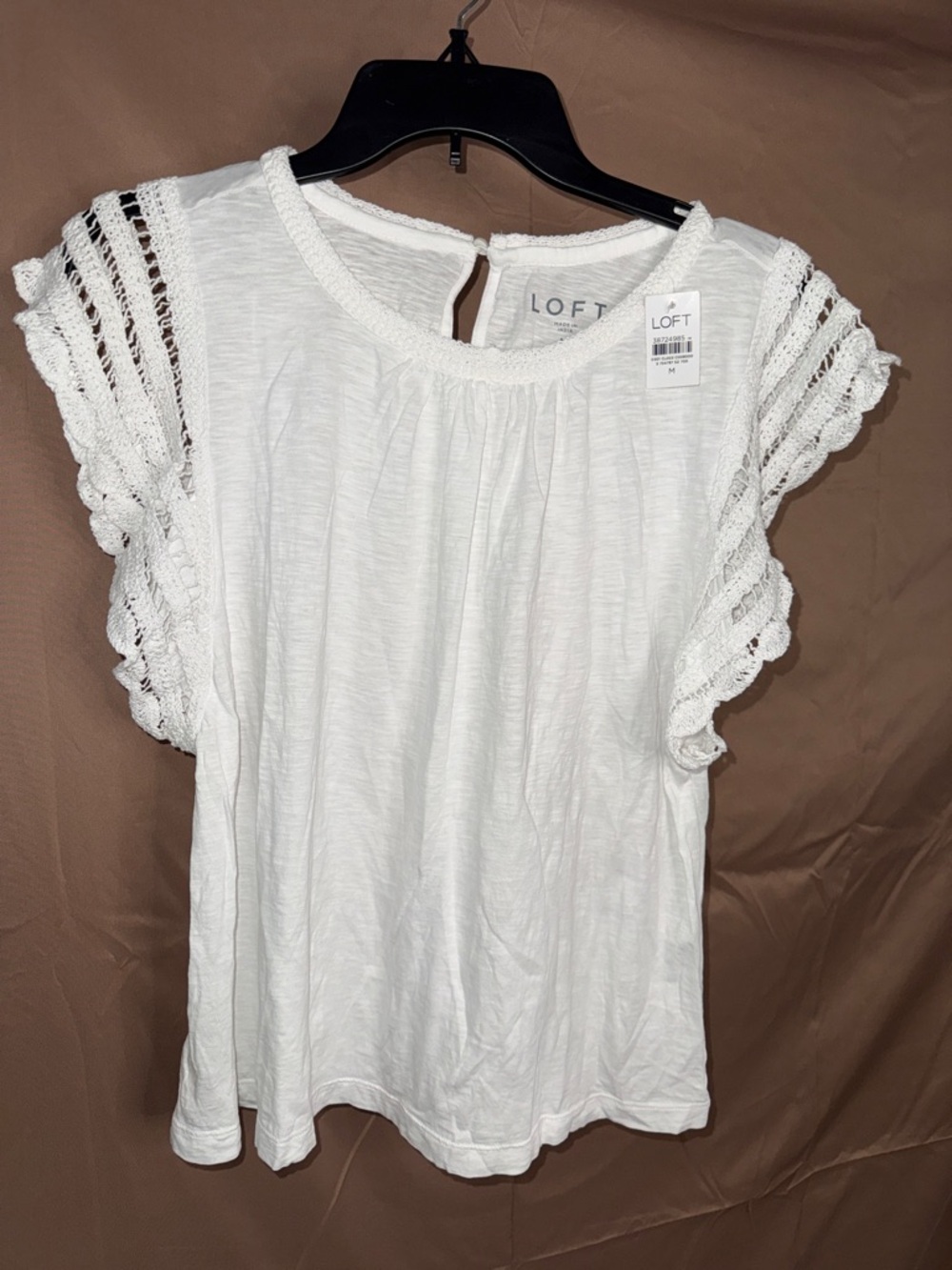 LOFT White Crochet Flutter Sleeve Top